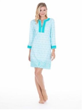 Cabana Life Light Blue Swim Cover-Up Tunic with Teal Trim size medium